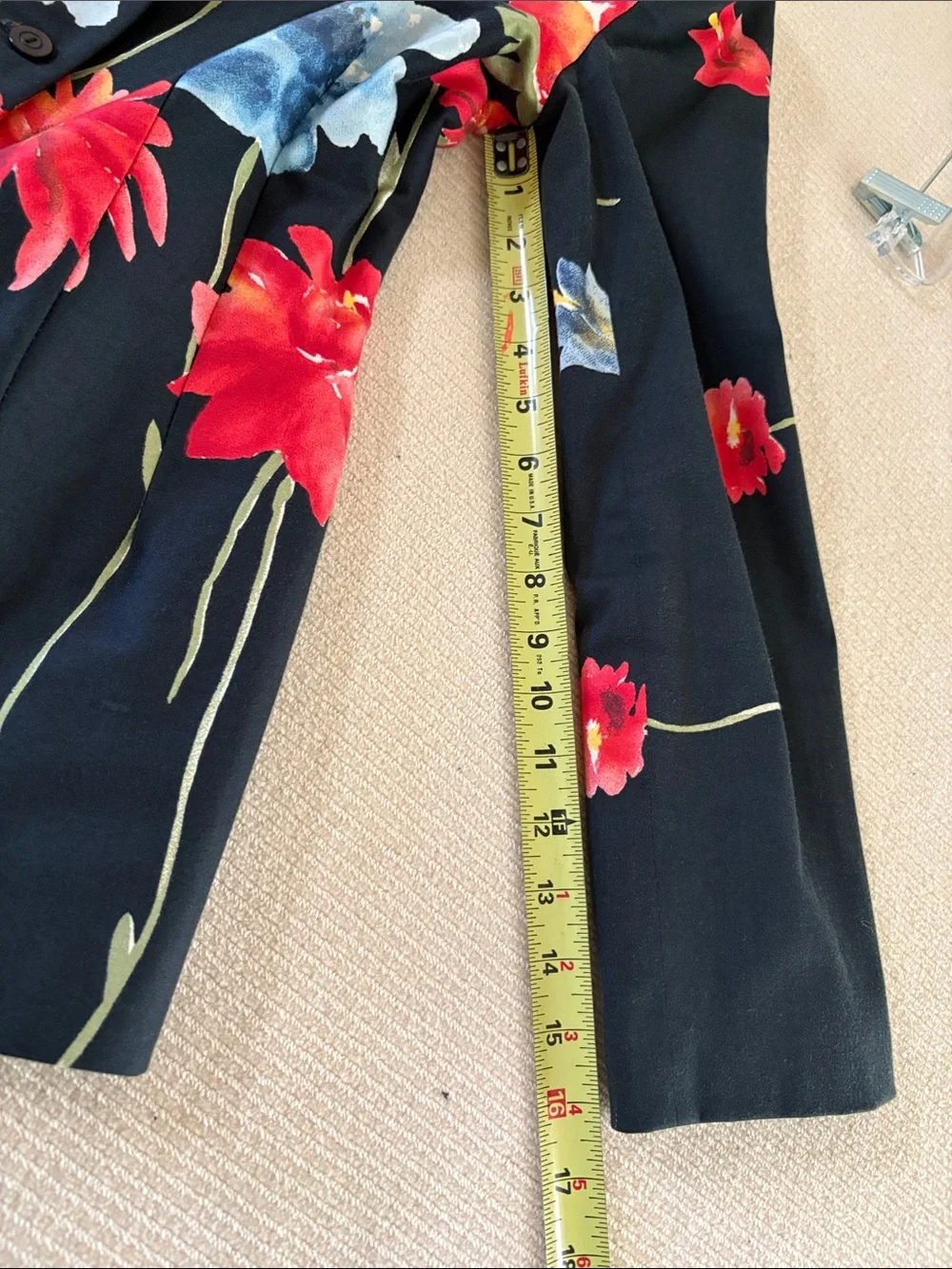 Bisou Bisou Women’s Black Blazer with Red & Blue Floral Print